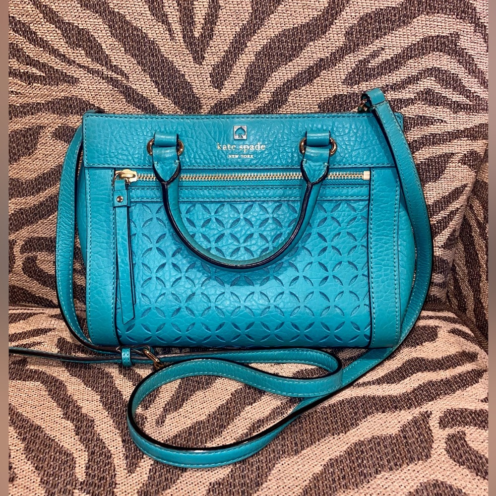 kate spade Perri Lane Laser Cut Crossbody Bag, Purse, Teal